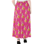 Pink Banana Pattern Print Chiffon Maxi Skirt