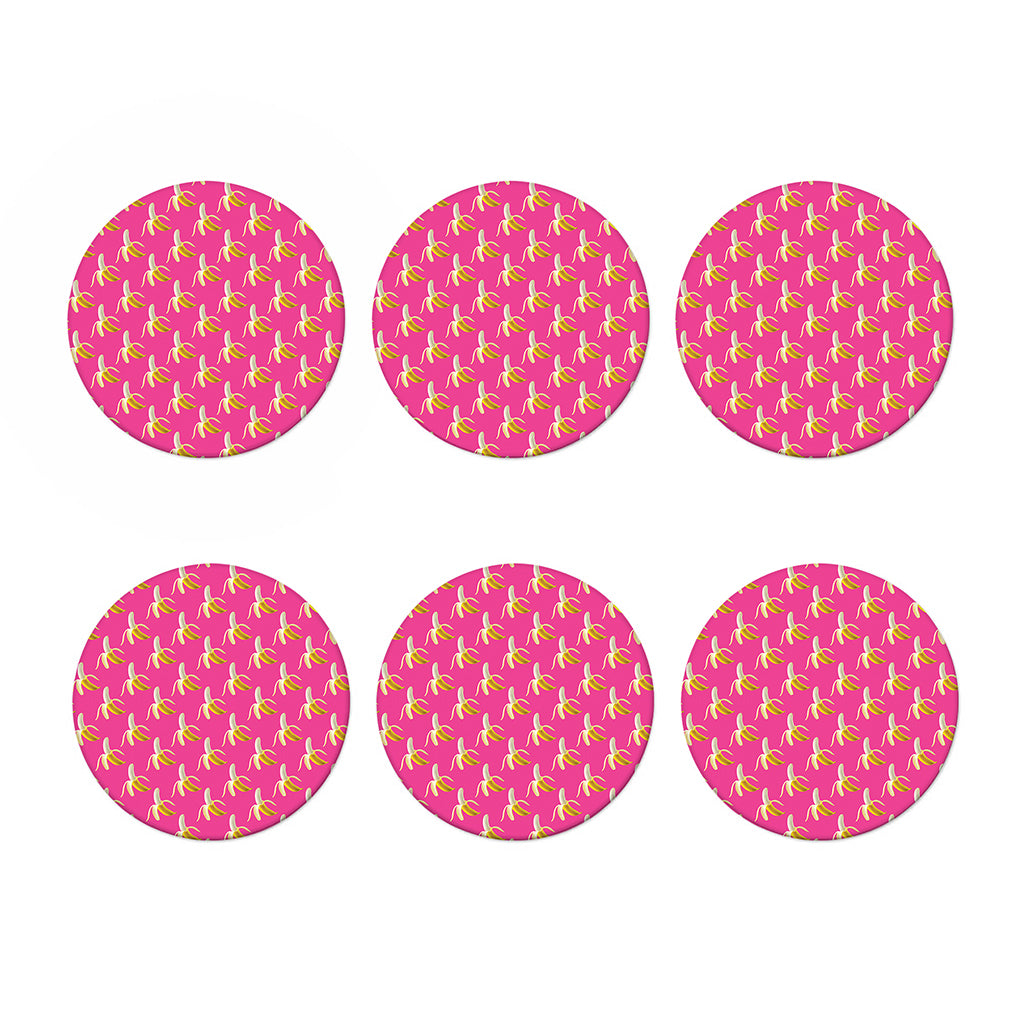 Pink Banana Pattern Print Coaster Set