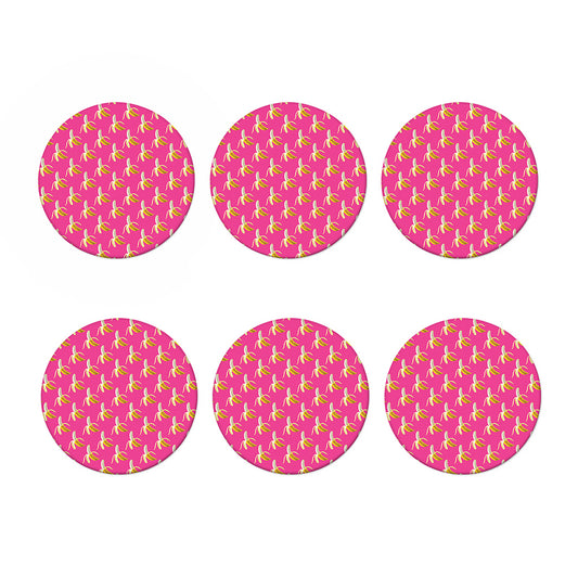 Pink Banana Pattern Print Coaster Set
