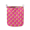 Pink Banana Pattern Print Collapsible Laundry Basket