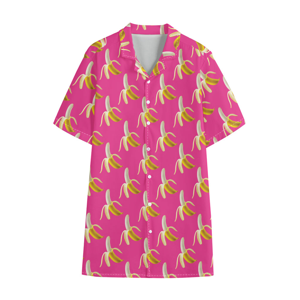 Pink Banana Pattern Print Cotton Hawaiian Shirt