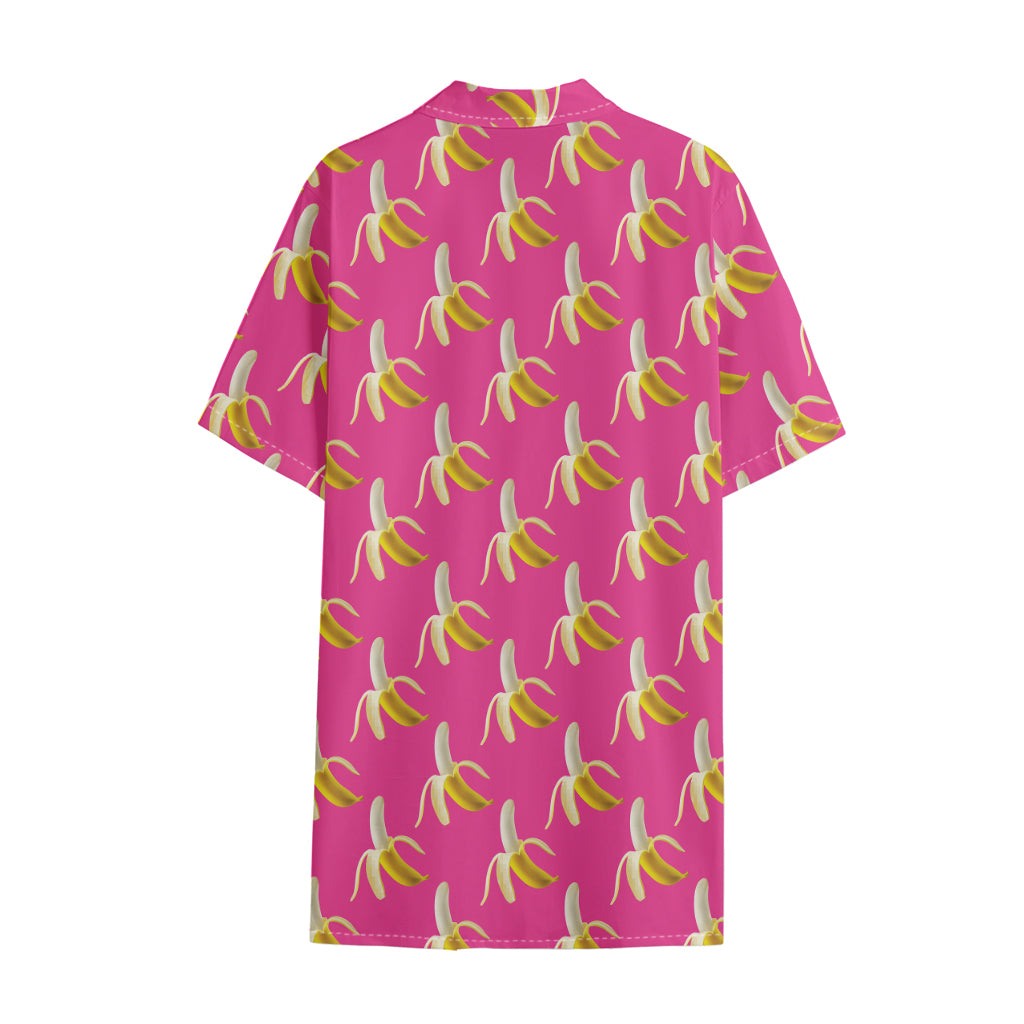 Pink Banana Pattern Print Cotton Hawaiian Shirt