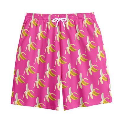 Pink Banana Pattern Print Cotton Shorts