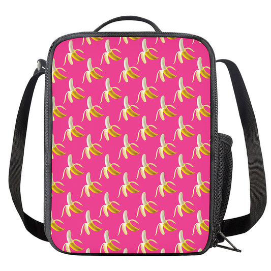 Pink Banana Pattern Print Crossbody Lunch Bag