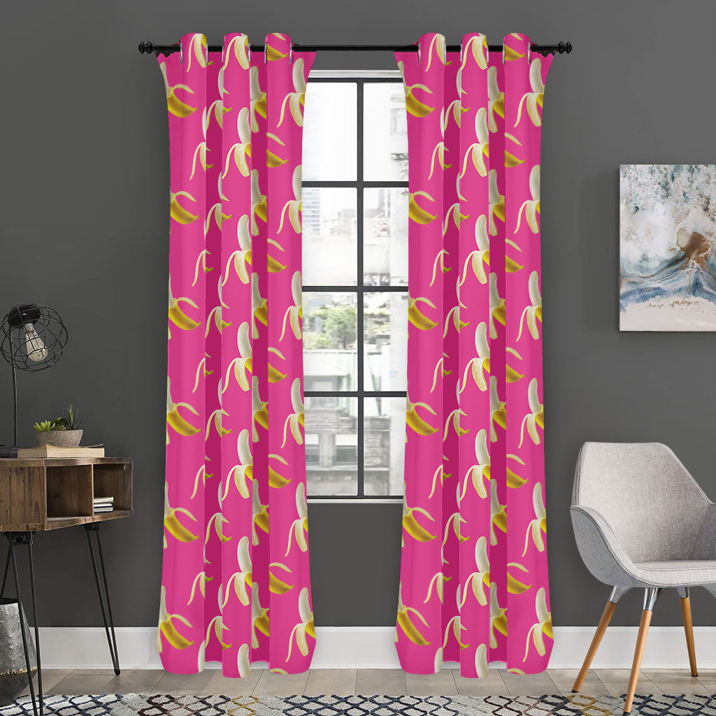 Pink Banana Pattern Print Curtain