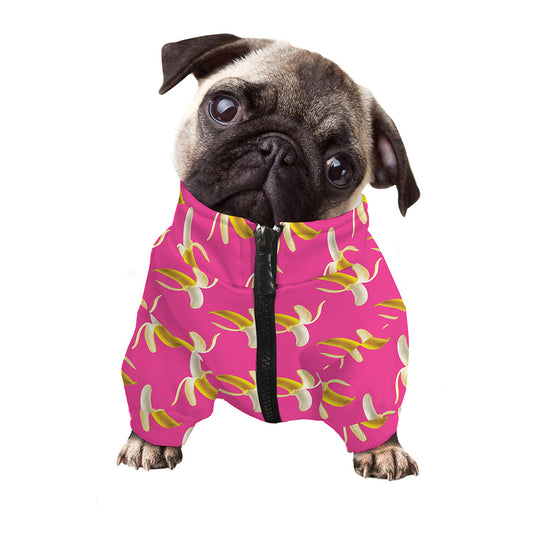 Pink Banana Pattern Print Dog Zip Up Jacket