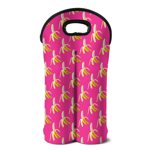 Pink Banana Pattern Print Double Neoprene Wine Tote