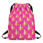 Pink Banana Pattern Print Drawstring Backpack