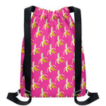 Pink Banana Pattern Print Drawstring Backpack