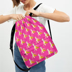 Pink Banana Pattern Print Drawstring Backpack