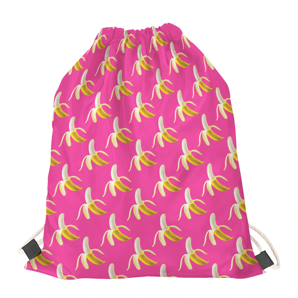 Pink Banana Pattern Print Drawstring Bag