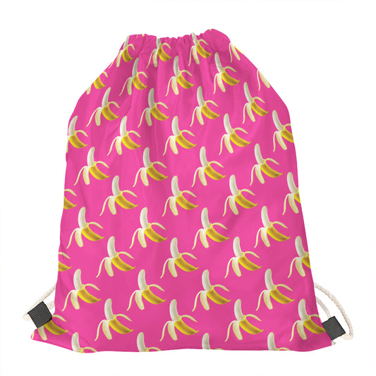 Pink Banana Pattern Print Drawstring Bag
