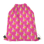 Pink Banana Pattern Print Drawstring Bag