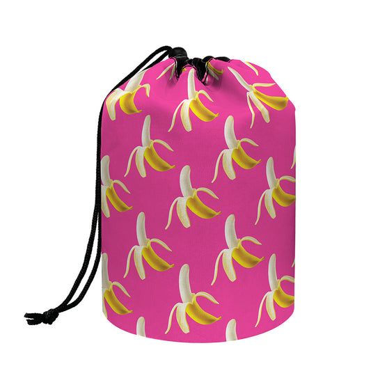 Pink Banana Pattern Print Drawstring Makeup Bag