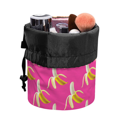 Pink Banana Pattern Print Drawstring Makeup Bag
