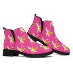 Pink Banana Pattern Print Flat Ankle Boots