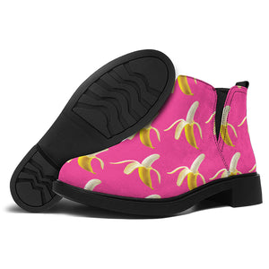 Pink Banana Pattern Print Flat Ankle Boots