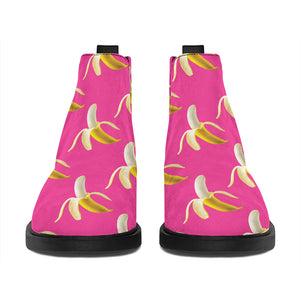 Pink Banana Pattern Print Flat Ankle Boots