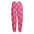 Pink Banana Pattern Print Fleece Lined Knit Pants
