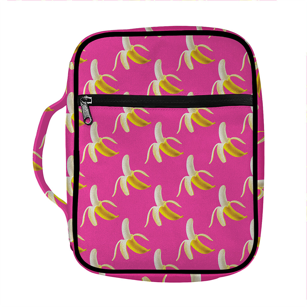 Pink Banana Pattern Print Front Pocket Bible Bag