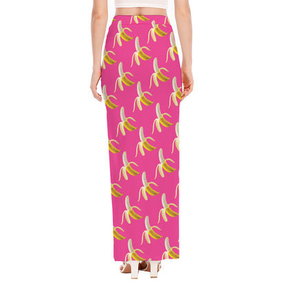Pink Banana Pattern Print High Slit Maxi Skirt