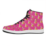 Pink Banana Pattern Print High Top Leather Sneakers