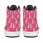 Pink Banana Pattern Print High Top Leather Sneakers