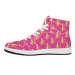 Pink Banana Pattern Print High Top Leather Sneakers