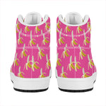 Pink Banana Pattern Print High Top Leather Sneakers