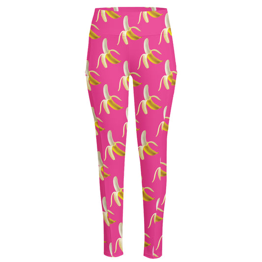 Pink Banana Pattern Print High-Waisted Pocket Leggings