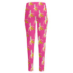Pink Banana Pattern Print High-Waisted Pocket Leggings