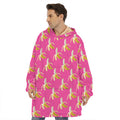 Pink Banana Pattern Print Hoodie Blanket