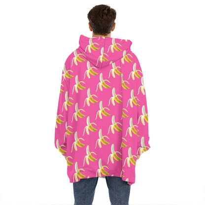 Pink Banana Pattern Print Hoodie Blanket