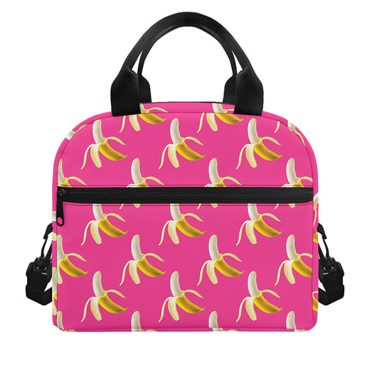 Pink Banana Pattern Print Insulated Lunch Bag