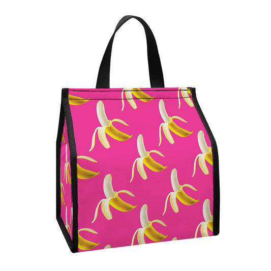 Pink Banana Pattern Print Insulated Lunch Tote