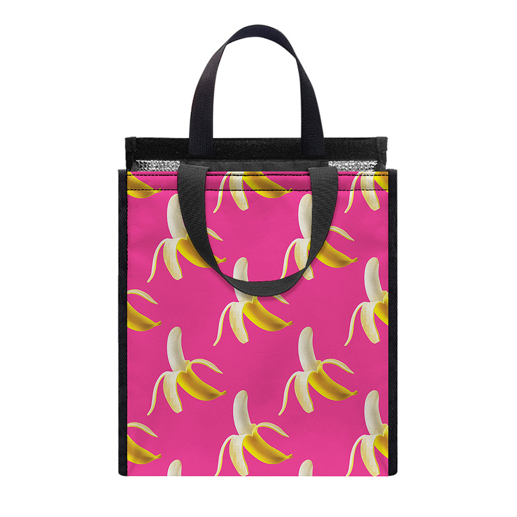 Pink Banana Pattern Print Insulated Lunch Tote