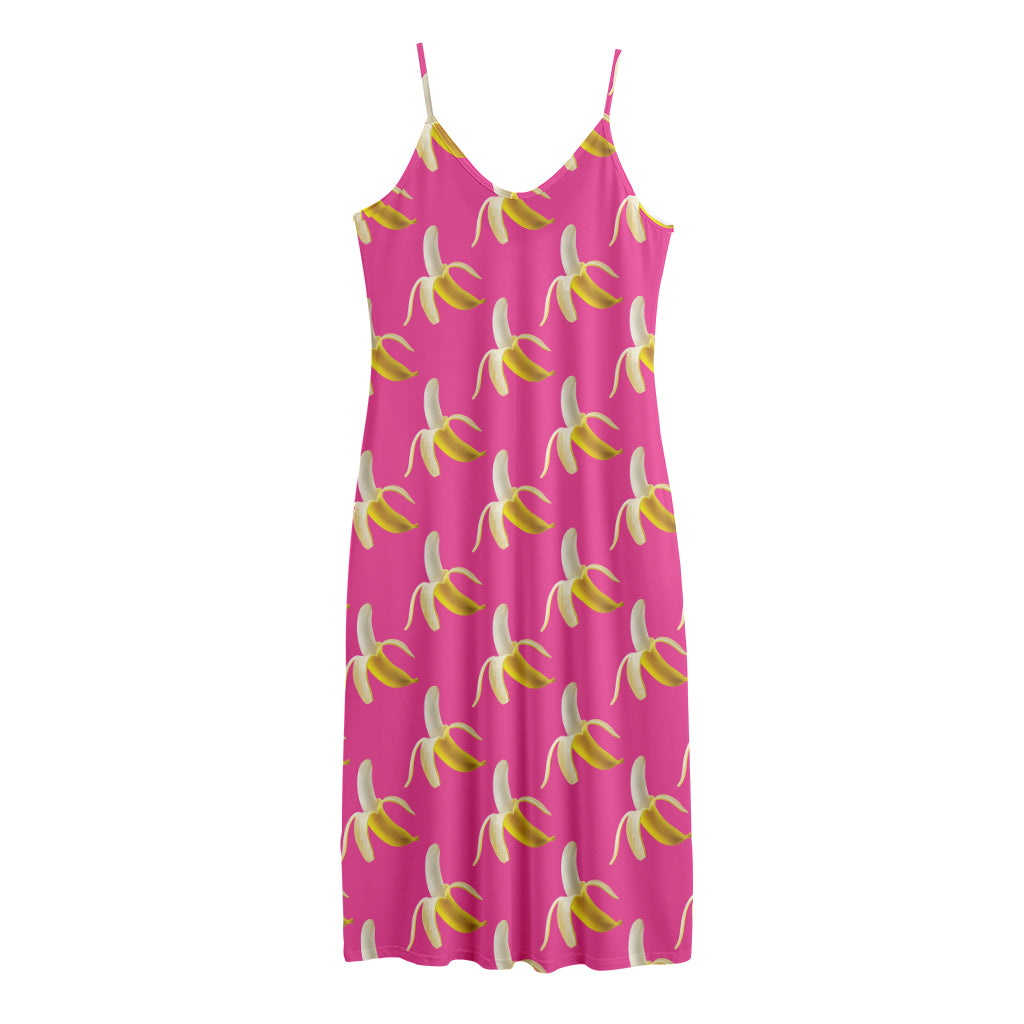 Pink Banana Pattern Print Jersey Midi Cami Dress