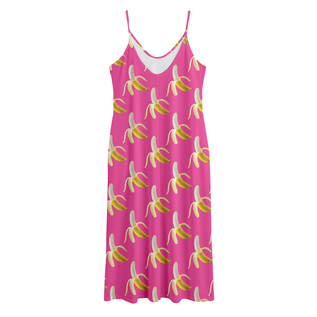 Pink Banana Pattern Print Jersey Midi Cami Dress