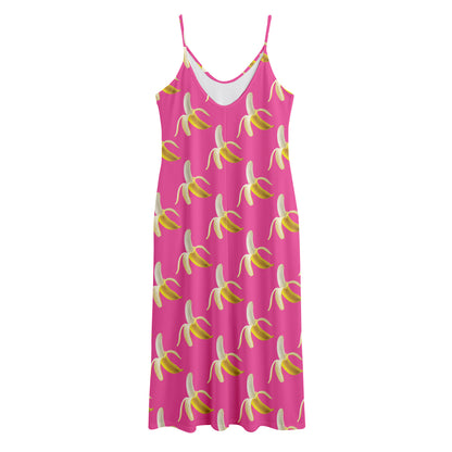 Pink Banana Pattern Print Jersey Midi Cami Dress