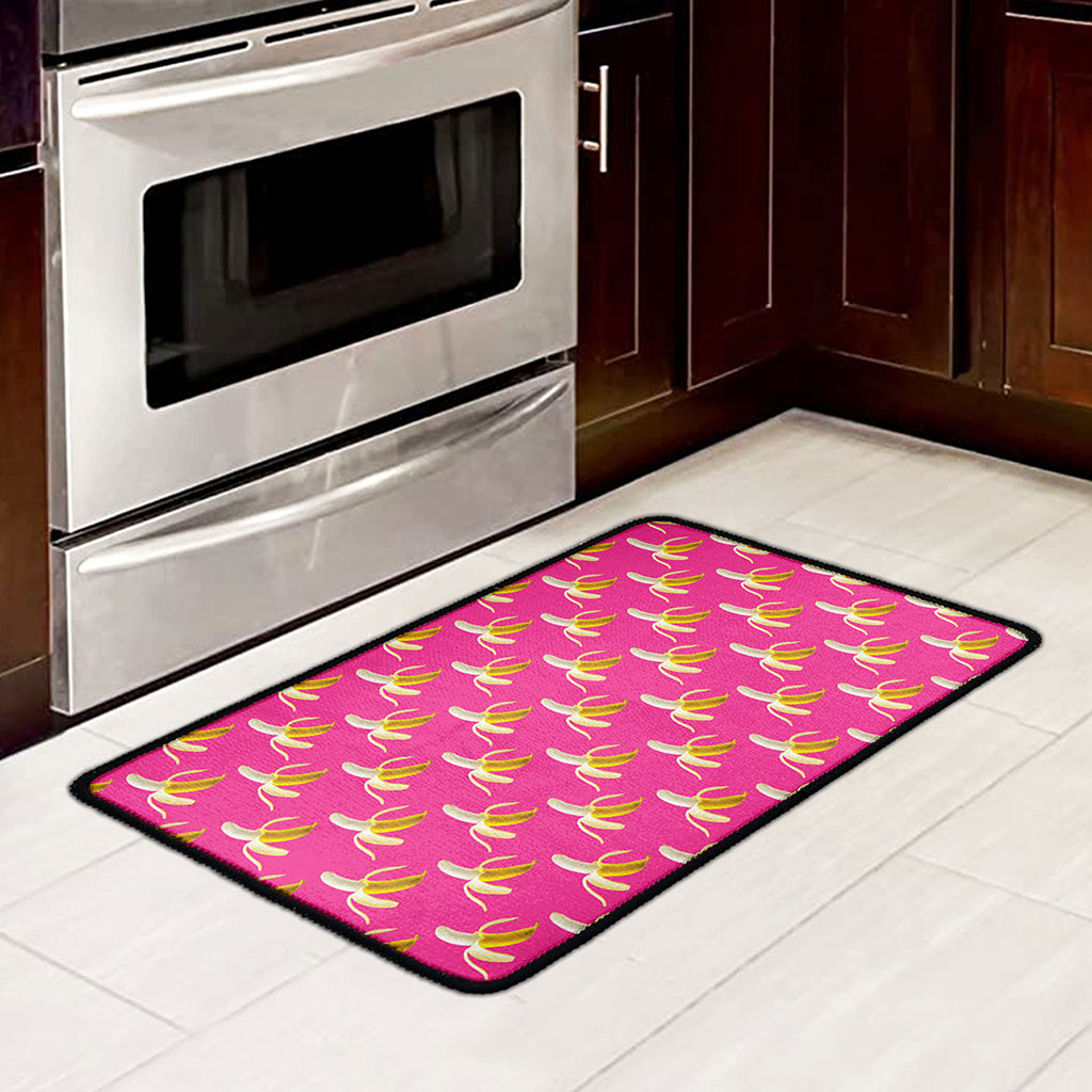 Pink Banana Pattern Print Kitchen Mat