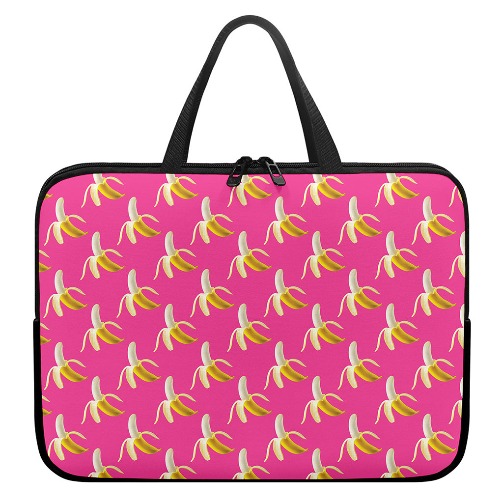 Pink Banana Pattern Print Laptop Sleeve With Handle