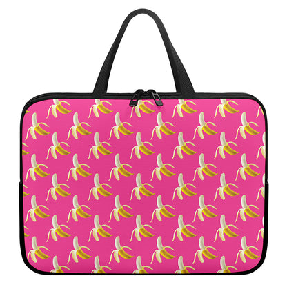 Pink Banana Pattern Print Laptop Sleeve With Handle