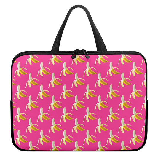 Pink Banana Pattern Print Laptop Sleeve With Handle