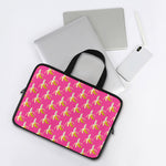 Pink Banana Pattern Print Laptop Sleeve With Handle