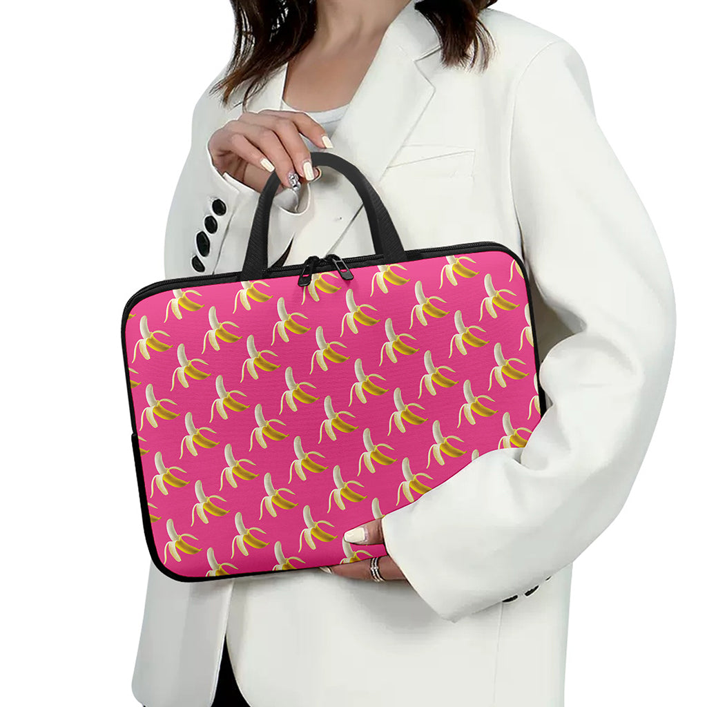 Pink Banana Pattern Print Laptop Sleeve With Handle