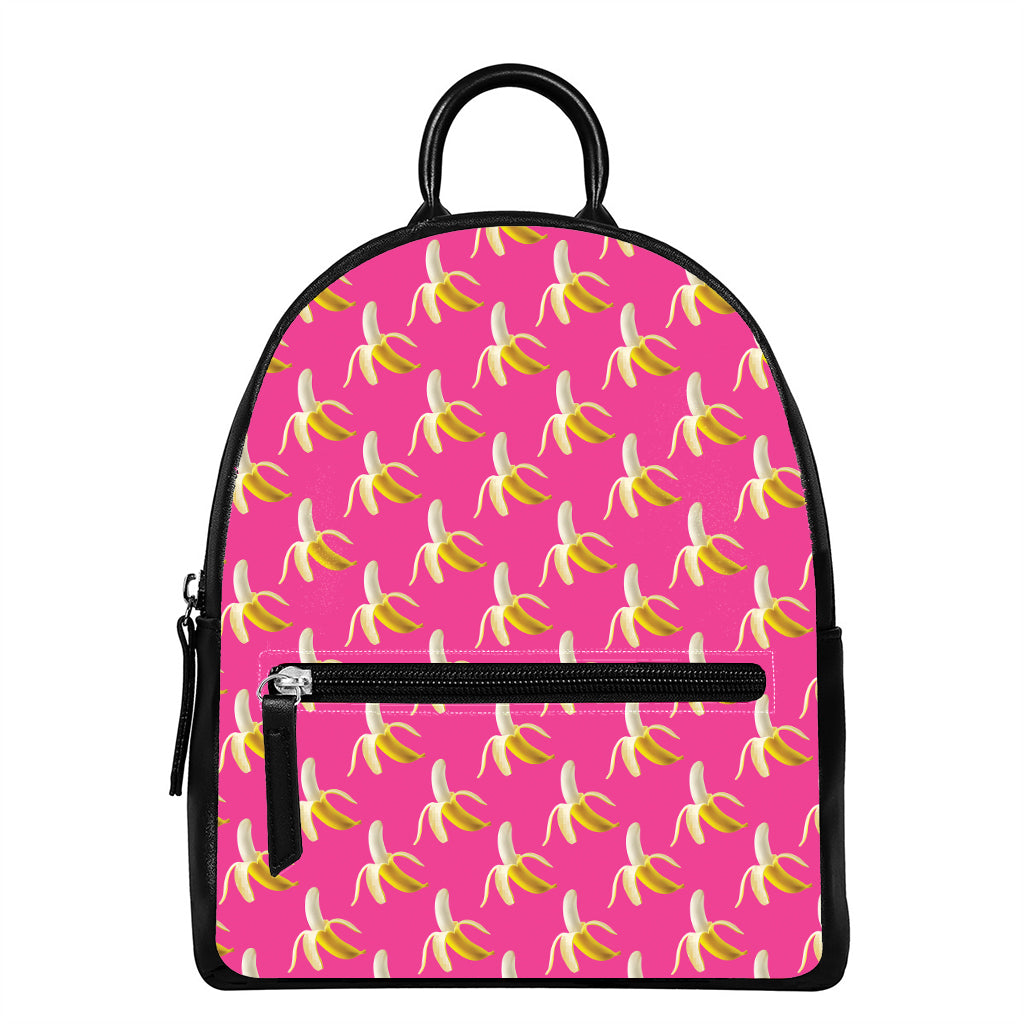 Pink Banana Pattern Print Leather Backpack