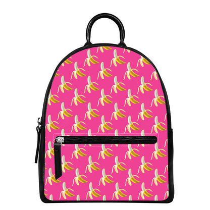 Pink Banana Pattern Print Leather Backpack