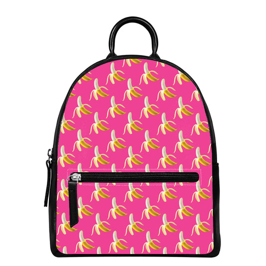 Pink Banana Pattern Print Leather Backpack
