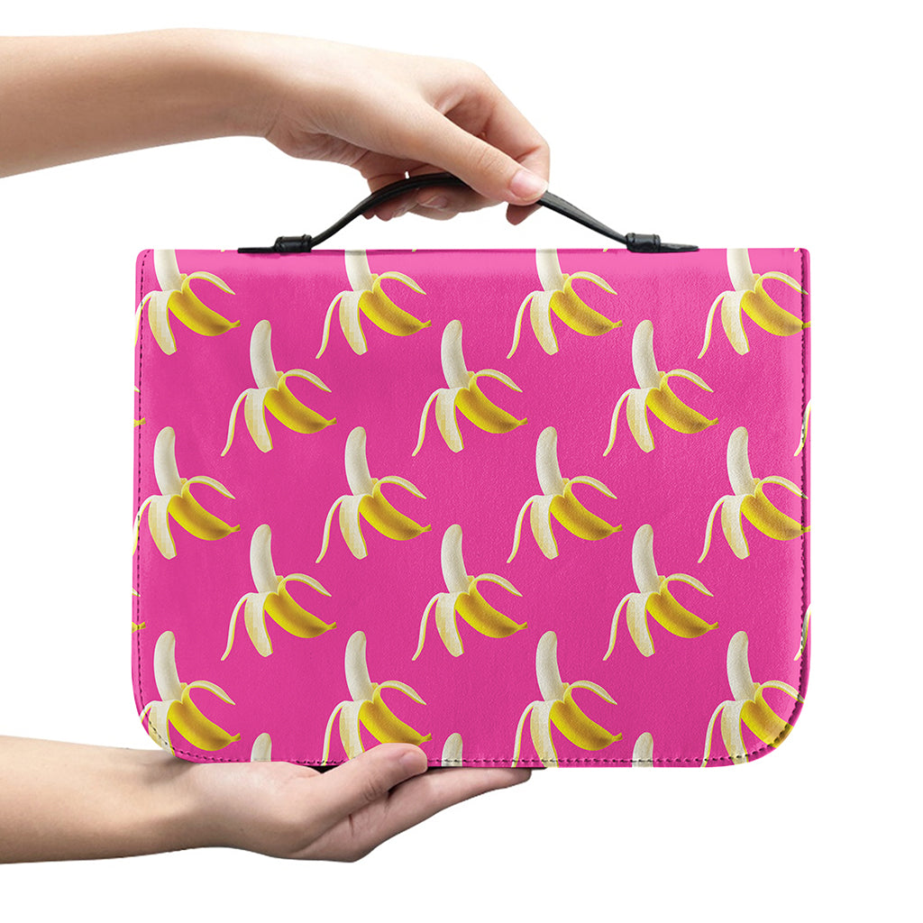 Pink Banana Pattern Print Leather Bible Cover