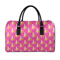 Pink Banana Pattern Print Leather Duffel Bag